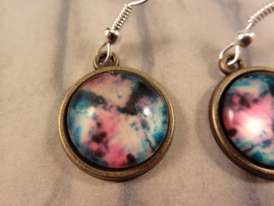 Preview: Galaxie Weltraum Ohrringe Vintage Optik Cabochon